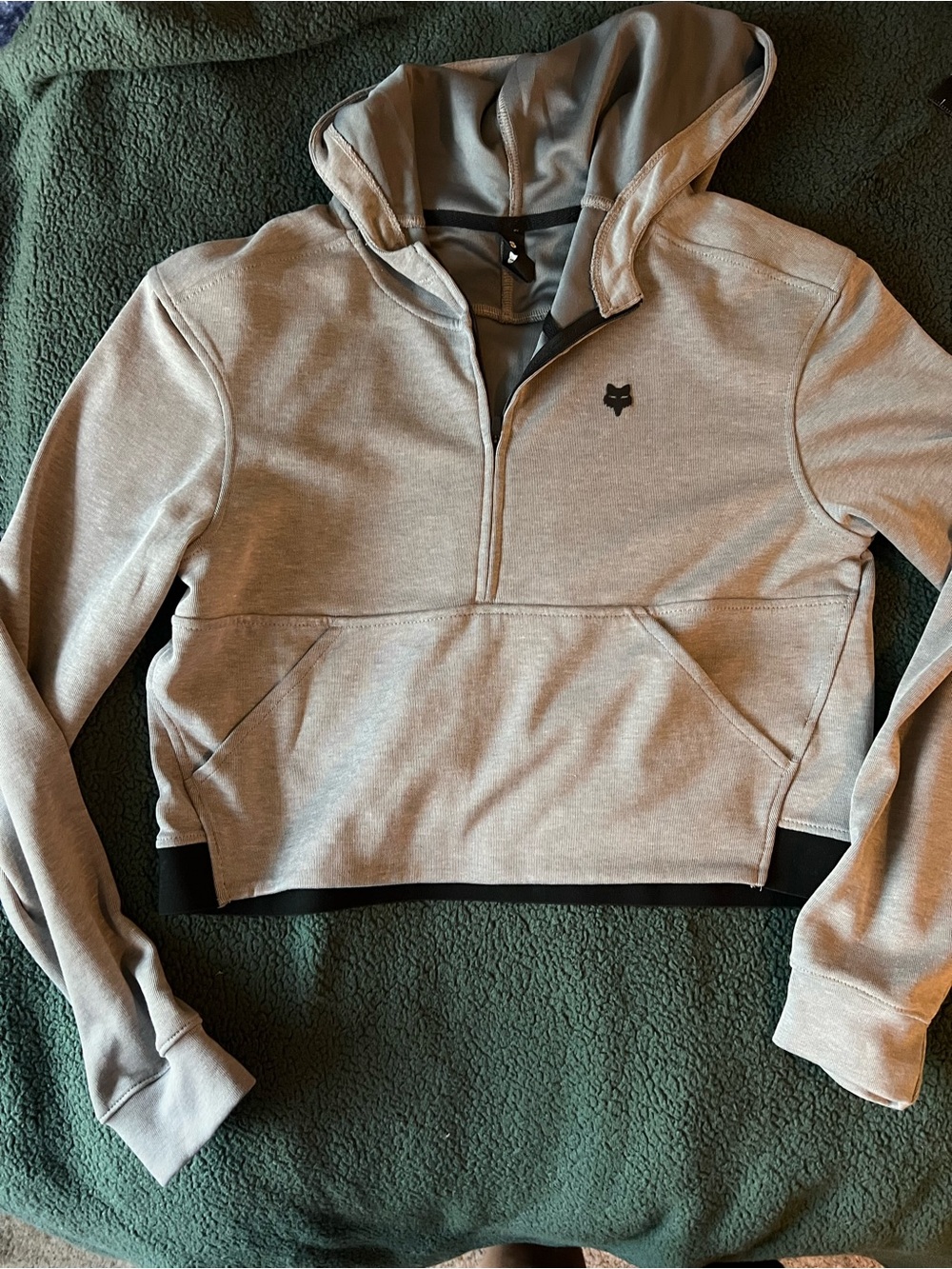 Fox Light Gray Cropped Half-Zip Hoodie